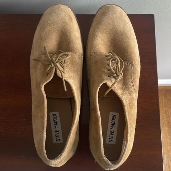 Steve Madden Dominant Suede Lace Up Loafers Sand Tan Size 10 Oxford - Picture 5 of 8